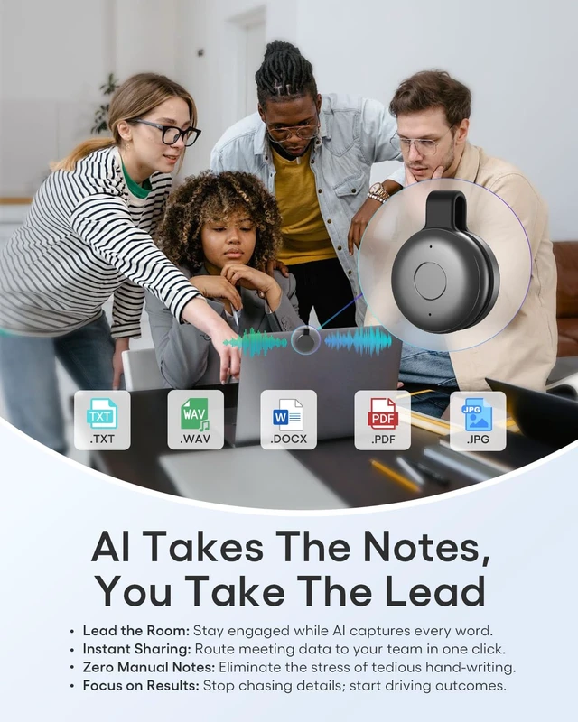 Alt view image 5 of 7 - AI Voice Recorder, Wearable AI Note Taker, Transcribe & Summarize Coin-Sized Magnetic AI Note Taker for Meetings, Interviews & Team Collaboration, 118 Languages, App Control, USB-C Charging
