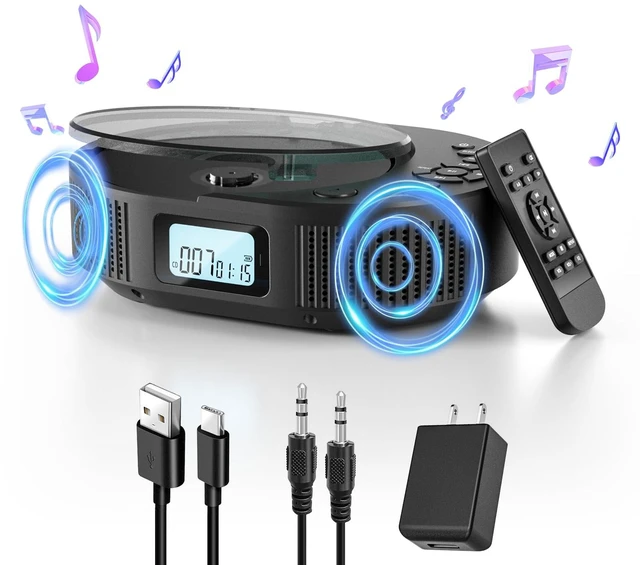 Main image of 2 in 1 Portable CD Player & Bluetooth Speaker,FM Radio,Rechargeable Boombox CD Player for Car/Home with Remote Control, Bluetooth CD Player with HiFi Speaker, Support AUX/USB, Headphone Jack