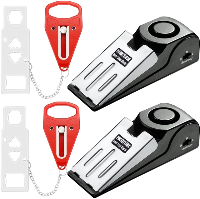 Main image of Portable Door Lock + Door Stop Alarm Set Travel Safety Kit for Hotel Rooms, Home, Dorms & Apartments (Red, 2-Pack - 2 Locks + 2 Alarms)