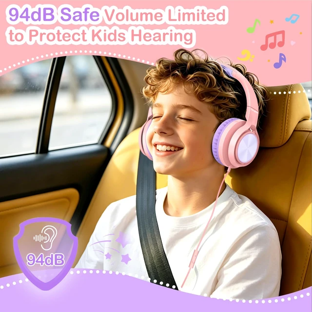 Alt view image 4 of 7 - Kids Headphones with Mic for School, USB C&3.5mm Wired Over Ear Headphones for Teens/Boys/Girls,Safe Volume Limited, HD Stereo Sound Foldable Headphones for Students/Tablet/Laptop/PC/Travel,Pink
