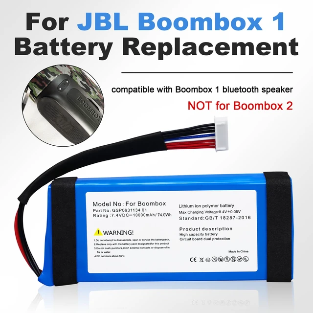 Alt view image 2 of 6 - For JBL Boombox 1 Battery Replacement: Boombox 1st Boombox1 GSP0931134 01 Bluetooth Speaker Battery 7.4V 10000mAh (NOT for Boombox 2 3)