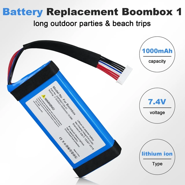 Alt view image 4 of 6 - For JBL Boombox 1 Battery Replacement: Boombox 1st Boombox1 GSP0931134 01 Bluetooth Speaker Battery 7.4V 10000mAh (NOT for Boombox 2 3)
