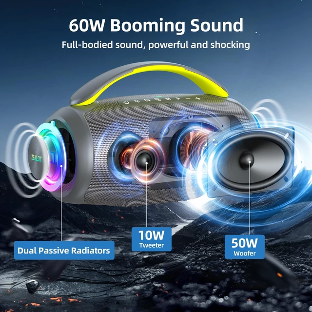 Alt view image 2 of 7 - Portable Bluetooth Speaker, 90W Peak Waterproof Loud Booming Sound Speakers, Dual Pairing, XBass, 25H Playtime, Outdoor Speaker with Handle for Camping, Beach, Party, Backyard (Gray)