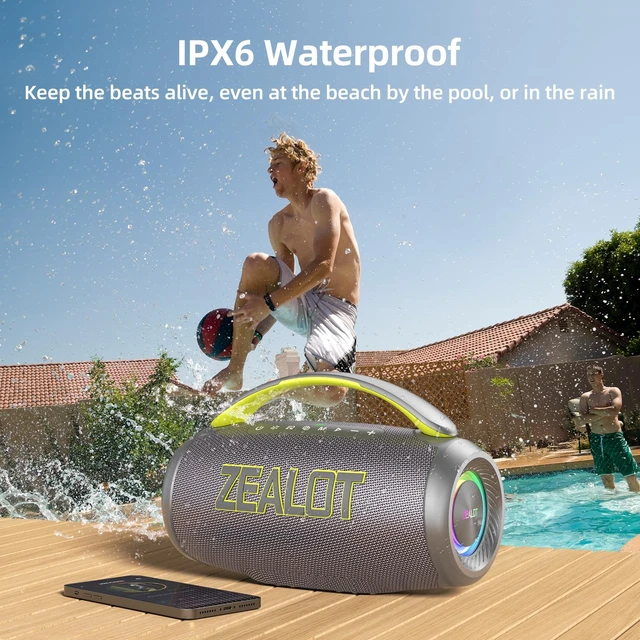 Alt view image 3 of 7 - Portable Bluetooth Speaker, 90W Peak Waterproof Loud Booming Sound Speakers, Dual Pairing, XBass, 25H Playtime, Outdoor Speaker with Handle for Camping, Beach, Party, Backyard (Gray)