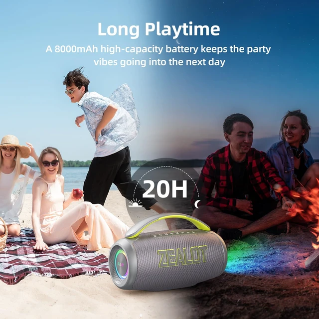 Alt view image 5 of 7 - Portable Bluetooth Speaker, 90W Peak Waterproof Loud Booming Sound Speakers, Dual Pairing, XBass, 25H Playtime, Outdoor Speaker with Handle for Camping, Beach, Party, Backyard (Gray)