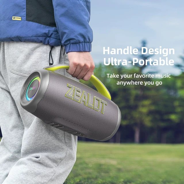 Alt view image 7 of 7 - Portable Bluetooth Speaker, 90W Peak Waterproof Loud Booming Sound Speakers, Dual Pairing, XBass, 25H Playtime, Outdoor Speaker with Handle for Camping, Beach, Party, Backyard (Gray)