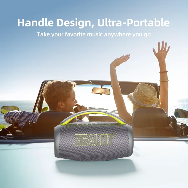 Alt view image 6 of 7 - Portable Bluetooth Speaker, 90W Peak Waterproof Loud Booming Sound Speakers, Dual Pairing, XBass, 25H Playtime, Outdoor Speaker with Handle for Camping, Beach, Party, Backyard (Gray)