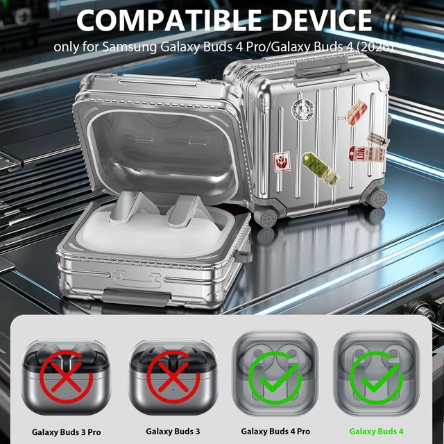 Alt view image 2 of 7 - Compatible with Samsung Galaxy Buds 4 Pro Case & Galaxy Buds 4 Case & Galaxy Buds 4 Case Cover, Cute Funny Fashion Suitcase Design Protective Hard Case with Cleaner Kit & Keychain