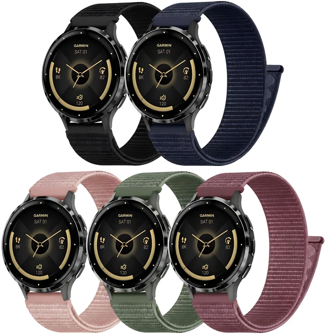 Main image of 5 Pack Sport Loop Nylon Compatible with Garmin Venu 3S/Venu 2S, 18mm Soft Nylon Breathable Washable Replacement Wristband for Vivoactive 4S/Forerunner 255S/265S for Women Men