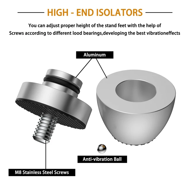 Alt view image 5 of 7 - Audiocrast 4X HiFi Speaker Spike Pads Isolation Stand Feet, IF3033 Speaker Shock Absorber Resonance Cancelling Vibration Dampening Floor Protector 30x33MM with Stainless Steel Beads for Audio Gears