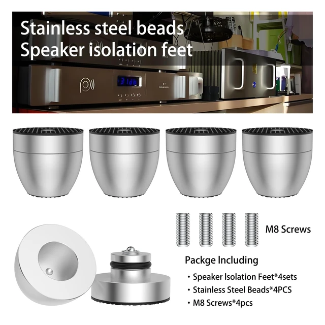 Alt view image 7 of 7 - Audiocrast 4X HiFi Speaker Spike Pads Isolation Stand Feet, IF3033 Speaker Shock Absorber Resonance Cancelling Vibration Dampening Floor Protector 30x33MM with Stainless Steel Beads for Audio Gears