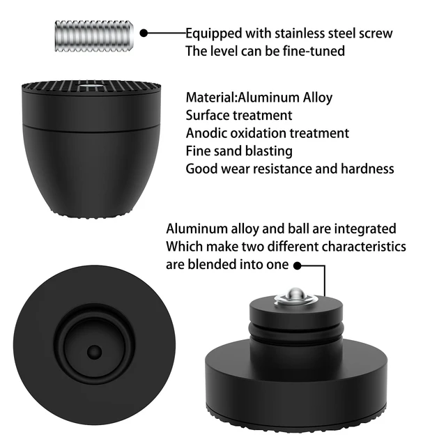 Alt view image 2 of 7 - Audiocrast 4X HiFi Speaker Spikes Stand Feet Pads 30x33mm Isolation Feet, Aluminum Speaker Shock Absorber for Subwoofer Amp Turntables DAC