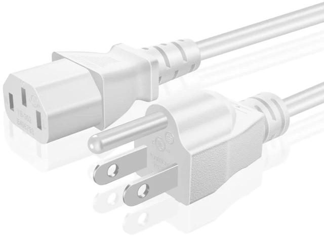Main image of 15FT PC Power Cord, 3 Prong 10A 125V NEMA 5-15P to IEC C13, White 18 Awg Replacement Cable for Pcs, Monitors, Tvs, Printers, Ps3 and Other Devices with An Iec C13 Power Inlet