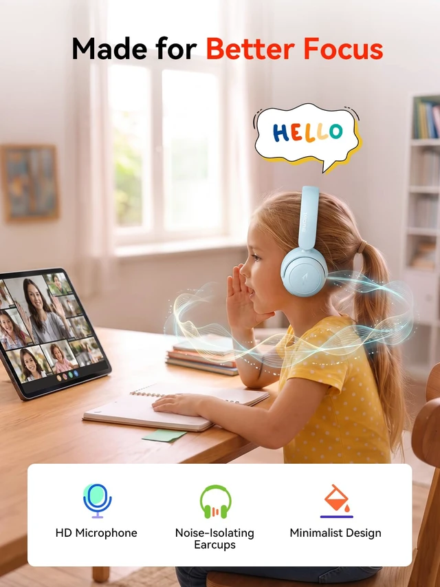 Alt view image 7 of 7 - HQ20 Kids Bluetooth Headphones Over-Ear, 65H Playtime, Built-in Mic 75/85/94dB Volume Limited, Bluetooth 5.3, Stereo Sound, Lightweight Kids Wireless Headphones for Kids Toddler Travel School