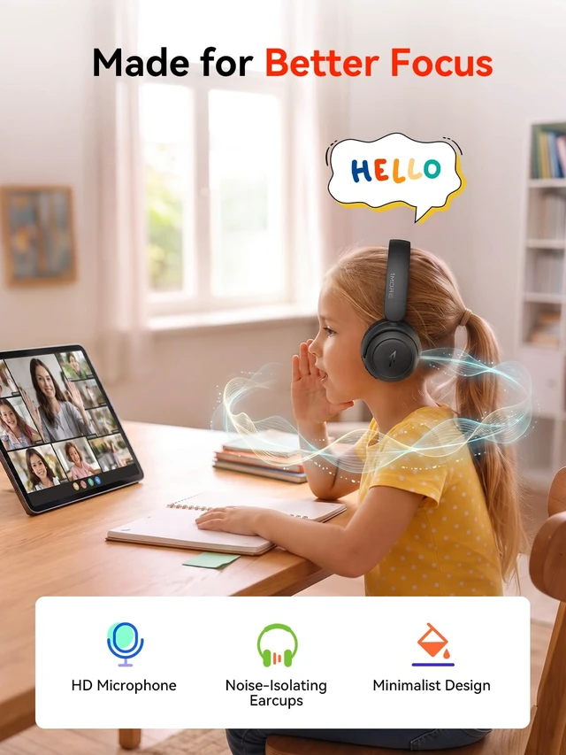 Alt view image 3 of 7 - HQ20 Kids Bluetooth Headphones Over-Ear, 65H Playtime, Built-in Mic 75/85/94dB Volume Limited, Bluetooth 5.3, Stereo Sound, Lightweight Kids Wireless Headphones for Kids Toddler Travel School
