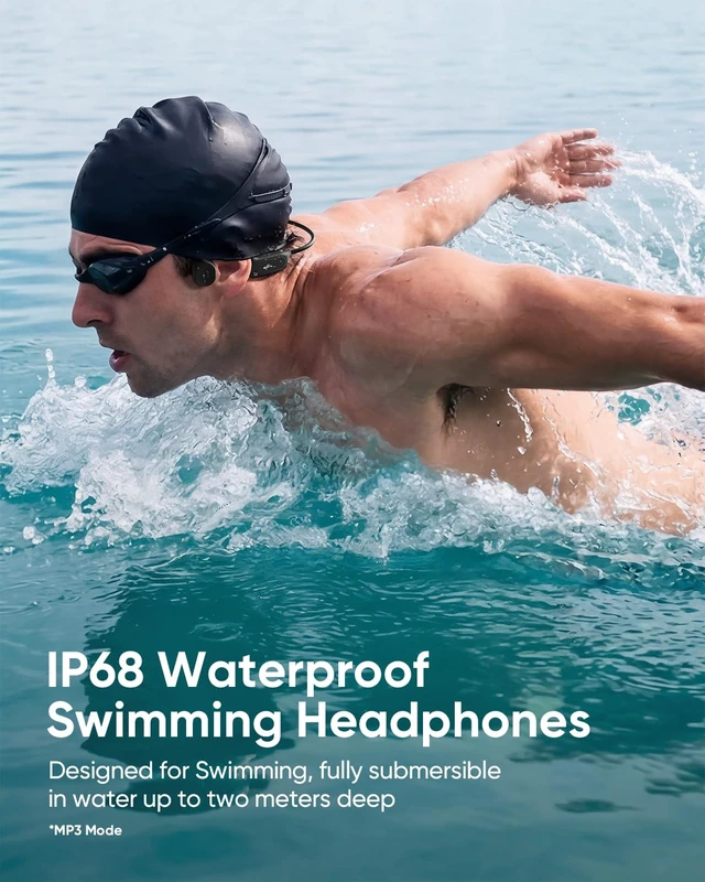 Alt view image 2 of 6 - Swimming Headphones Underwater,Bone Conduction Headphones IP68 Waterproof Wireless Open-Earphone Bluetooth 6.1,Sports Headphone with built-in MP3 player and 32GB storage,for cycling, running,Hiking