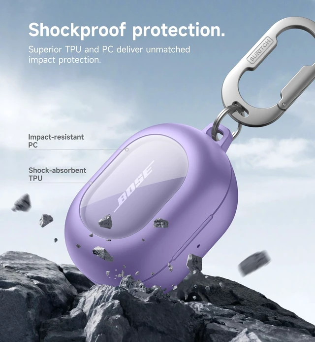 Alt view image 4 of 7 - Magnetic Cases for Bose New QuietComfort Earbuds (2024) Case Cover, Rugged Shockproof Protective Cover for Bose QuietComfort Earbuds with Magnetic Lok & Carabiner & Cleaning Kit, Purple