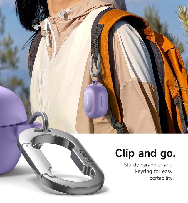 Alt view image 5 of 7 - Magnetic Cases for Bose New QuietComfort Earbuds (2024) Case Cover, Rugged Shockproof Protective Cover for Bose QuietComfort Earbuds with Magnetic Lok & Carabiner & Cleaning Kit, Purple
