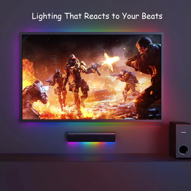 Alt view image 3 of 7 - RGB Lighting Soundbar with Subwoofer, Stereo Deep Bass for PC TV 2.1 Channel Computer Projector Speakers Bluetooth Sound Bar Lights Sync to Music Games HDMI ARC Optical AUX USB