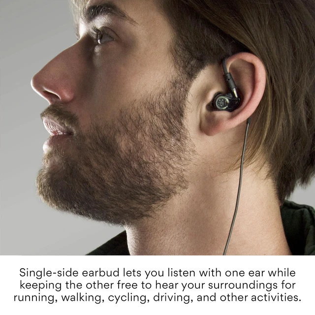 Alt view image 3 of 7 - M6 Single Side in Ear Earbud, Right Side, One Wired Earphone with 51" Cable, Secure Fit Moldable Earhook, & 3.5mm Plug, Stereo-to-Mono, for Driving, Cycling, & More (Bulk Packaging, Black)