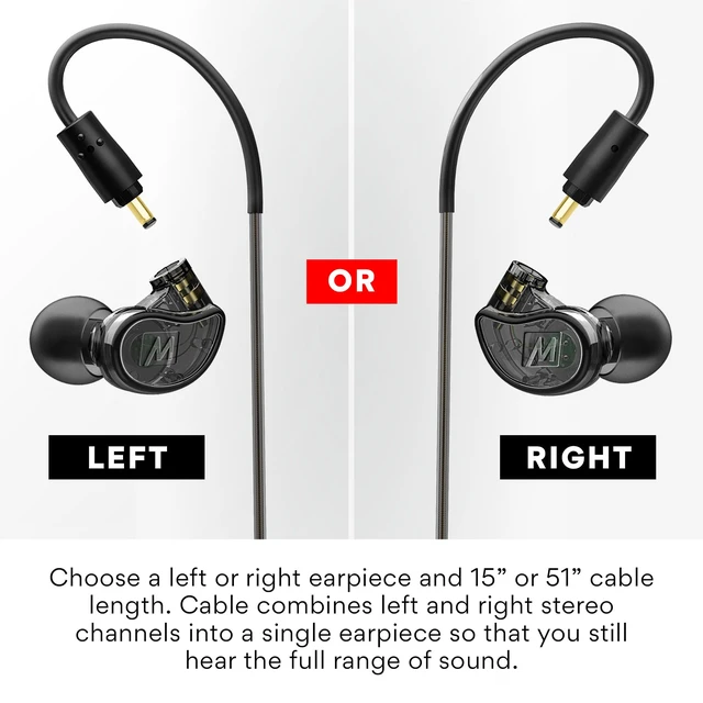 Alt view image 4 of 7 - M6 Single Side in Ear Earbud, Right Side, One Wired Earphone with 51" Cable, Secure Fit Moldable Earhook, & 3.5mm Plug, Stereo-to-Mono, for Driving, Cycling, & More (Bulk Packaging, Black)