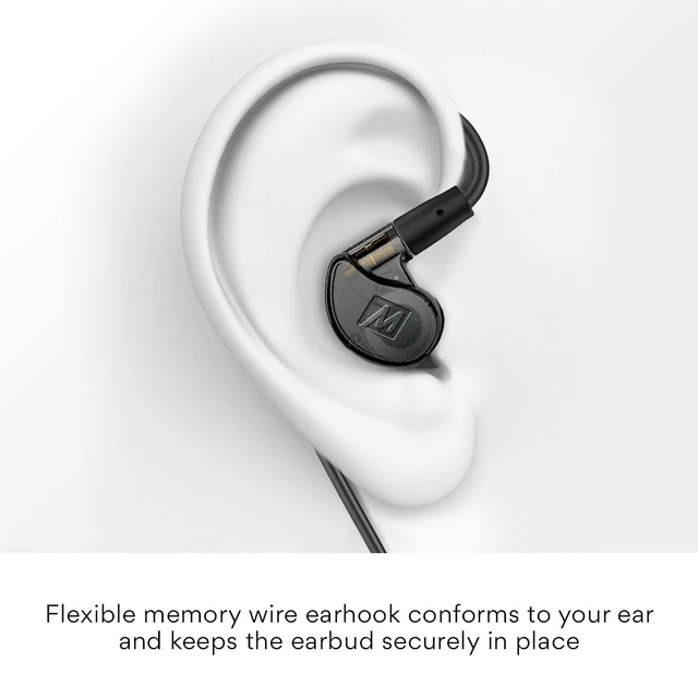 Alt view image 5 of 7 - M6 Single Side in Ear Earbud, Right Side, One Wired Earphone with 51" Cable, Secure Fit Moldable Earhook, & 3.5mm Plug, Stereo-to-Mono, for Driving, Cycling, & More (Bulk Packaging, Black)
