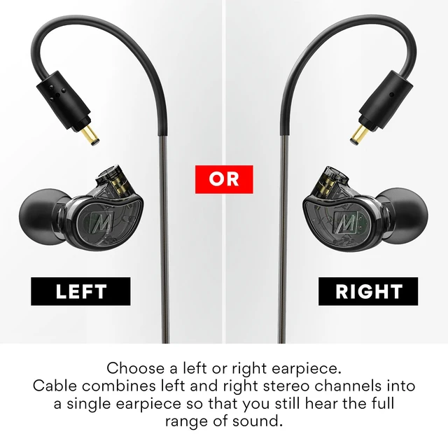Alt view image 4 of 7 - M6 Single Side in Ear Earbud, Left Side, One Wired Earphone with 51" Cable, Secure Fit Moldable Earhook, & 3.5 mm Plug, Stereo-to-Mono, for Driving, Cycling, & More (Bulk Packaging, Black)