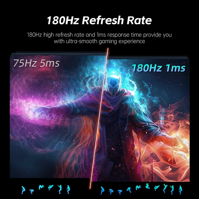 Alt view image 2 of 5 - 24.5 Inch Gaming Monitor FHD 1080P Fast IPS 180Hz, 125% sRGB 1ms HDR Zero-Frame Computer Monitor, HDMI 2.0, DisplayPort 1.4, FreeSync & G-Sync, Tilt, VESA Compatible, Eye Care