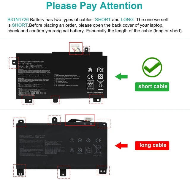 Alt view image 2 of 7 - 48Wh B31N1726 Laptop Battery for Asus FX80 FX80G FX80GD FX80GE FX80GM FX86 FX86FE FX86FM TUF FX504 FX504GE FX504GM FX505 FX505DT FX505DY FX505GE FX505GD FX505GM FA506IU A17 FA706II B31BNEH B31BN91