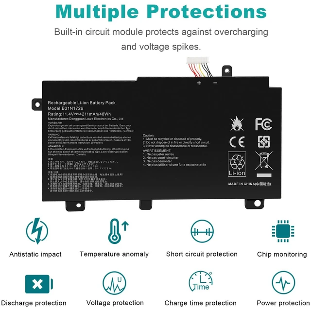 Alt view image 4 of 7 - 48Wh B31N1726 Laptop Battery for Asus FX80 FX80G FX80GD FX80GE FX80GM FX86 FX86FE FX86FM TUF FX504 FX504GE FX504GM FX505 FX505DT FX505DY FX505GE FX505GD FX505GM FA506IU A17 FA706II B31BNEH B31BN91