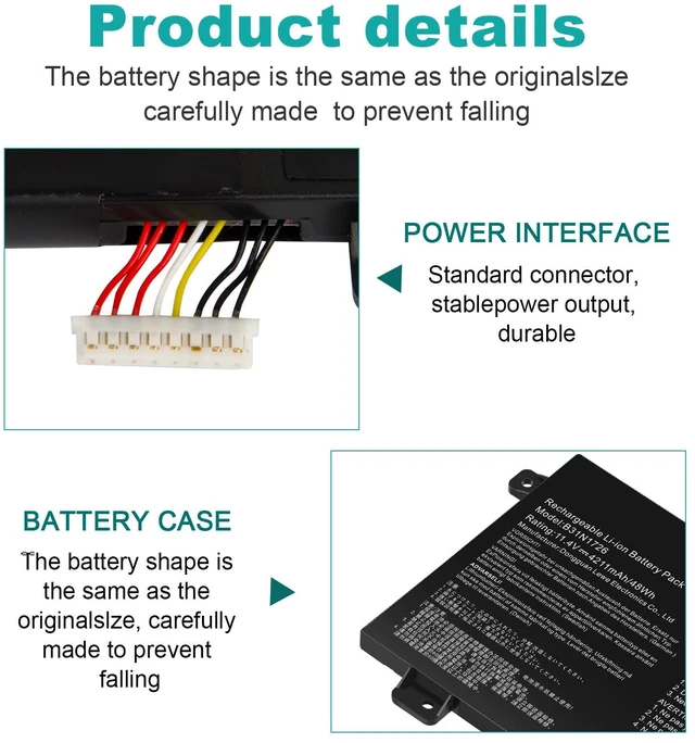 Alt view image 5 of 7 - 48Wh B31N1726 Laptop Battery for Asus FX80 FX80G FX80GD FX80GE FX80GM FX86 FX86FE FX86FM TUF FX504 FX504GE FX504GM FX505 FX505DT FX505DY FX505GE FX505GD FX505GM FA506IU A17 FA706II B31BNEH B31BN91
