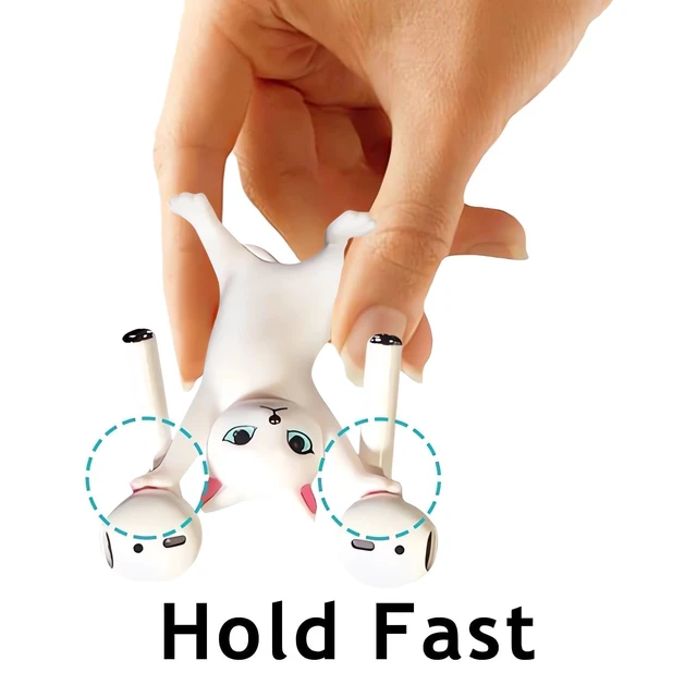 Alt view image 2 of 7 - 5 Pack Cat Earbud Holder Stand for AirPods 1/2/3 Raised-hand cat figurines, dual-use earbud & pen holder, solid resin, cute office desk decor for girls women