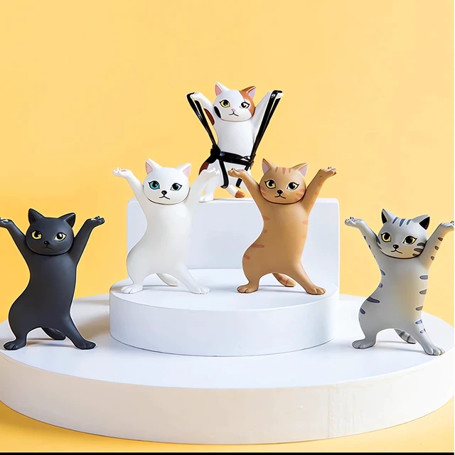 Alt view image 3 of 7 - 5 Pack Cat Earbud Holder Stand for AirPods 1/2/3 Raised-hand cat figurines, dual-use earbud & pen holder, solid resin, cute office desk decor for girls women