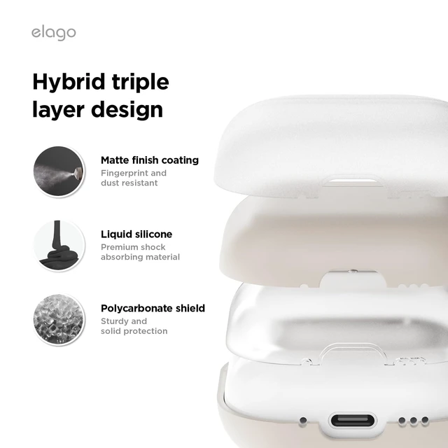 Alt view image 3 of 7 - Liquid Silicone Case for AirPods 5 & AirPods 4 Triple Layer Protection, Supports Wireless Charging, Shock Resistant, Easily Cleaned (Stone)