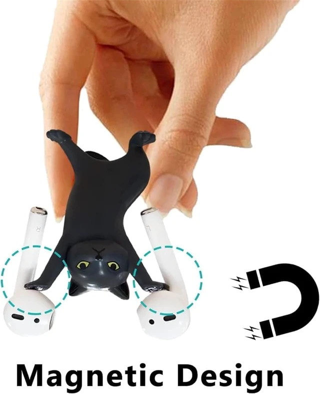 Alt view image 6 of 7 - 5 Pack Cat Earbud Holder Stand for AirPods 1/2/3 Raised-hand cat figurines, dual-use earbud & pen holder, solid resin, cute office desk decor for girls women