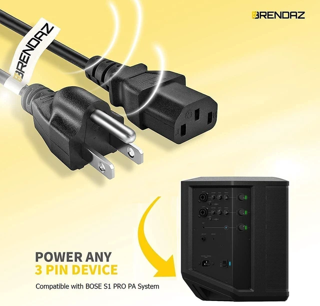 Alt view image 5 of 5 - Compatible Bose S1 Pro Power Cord - Replacement 3-Prong Power Connector for Bose S1 Pro Multi-Position PA Speaker System (15-Feet)