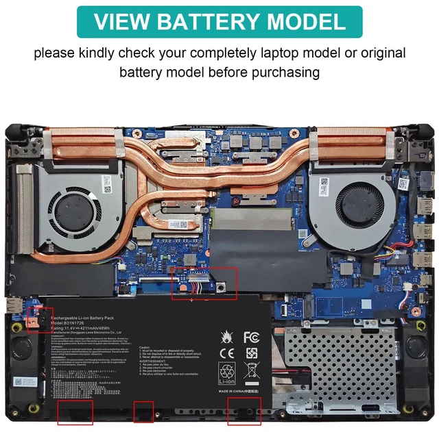 Alt view image 7 of 7 - 48Wh B31N1726 Laptop Battery for Asus FX80 FX80G FX80GD FX80GE FX80GM FX86 FX86FE FX86FM TUF FX504 FX504GE FX504GM FX505 FX505DT FX505DY FX505GE FX505GD FX505GM FA506IU A17 FA706II B31BNEH B31BN91