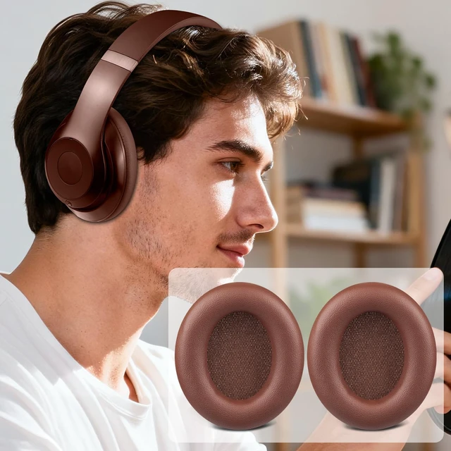 Alt view image 5 of 7 - Replacement Earpads for Beats Studio Pro Wireless Noise Cancelling Headphones, Cushions Ear Pads with Soft Protein Leather, Noise Isolation Foam - Earth