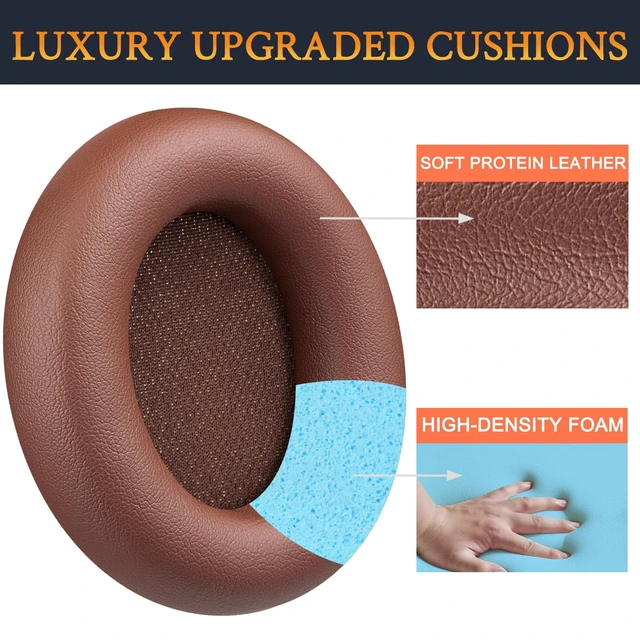 Alt view image 7 of 7 - Replacement Earpads for Beats Studio Pro Wireless Noise Cancelling Headphones, Cushions Ear Pads with Soft Protein Leather, Noise Isolation Foam - Earth