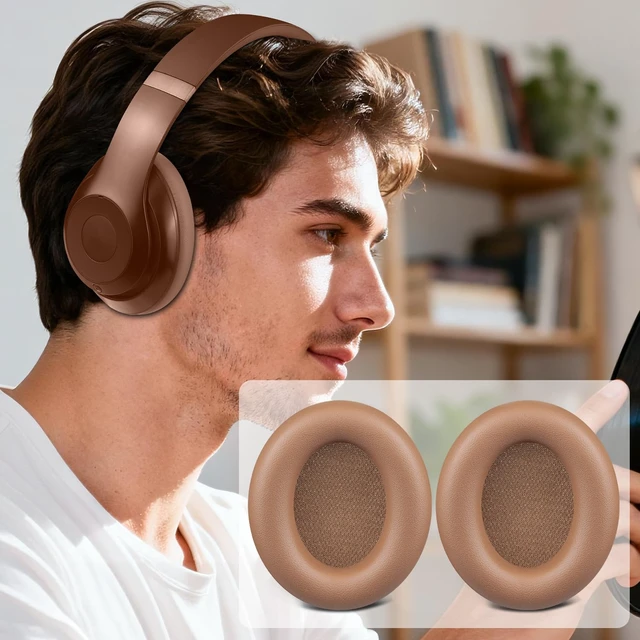 Alt view image 5 of 7 - Replacement Earpads for Beats Studio Pro Wireless Noise Cancelling Headphones, Cushions Ear Pads with Soft Protein Leather, Noise Isolation Foam - Dune