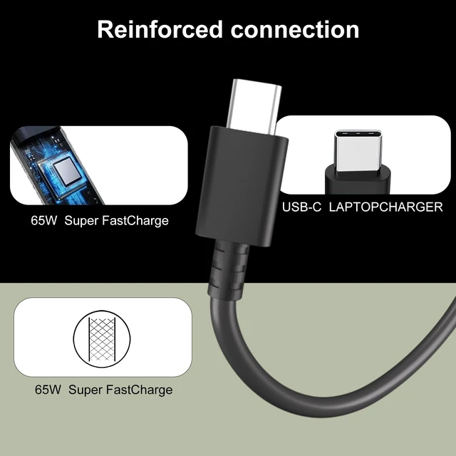 Alt view image 4 of 7 - 65W USB C Charger Compatible with HP EliteBook ProBook Chromebook EliteBook 830/840/860/640/1040 G8-G11; ProBook 440/450/460 G8-G11 Fast Charging AC Adapter