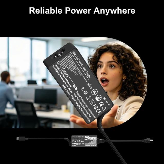 Alt view image 7 of 7 - 65W USB C Charger Compatible with HP EliteBook ProBook Chromebook EliteBook 830/840/860/640/1040 G8-G11; ProBook 440/450/460 G8-G11 Fast Charging AC Adapter