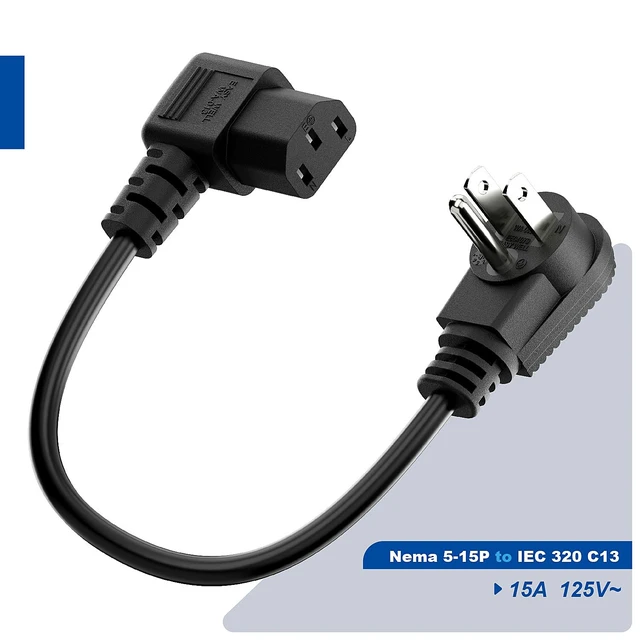 Alt view image 4 of 7 - Short 1Foot Nema 5-15P Right Angle to IEC 320 C13 Right Angled Power Cord, US 3-Prong Male to Right Angle IEC Female AC Power Cord, SJT 16AWG (Pack of 2)