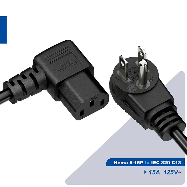 Alt view image 5 of 7 - Short 1Foot Nema 5-15P Right Angle to IEC 320 C13 Right Angled Power Cord, US 3-Prong Male to Right Angle IEC Female AC Power Cord, SJT 16AWG (Pack of 2)