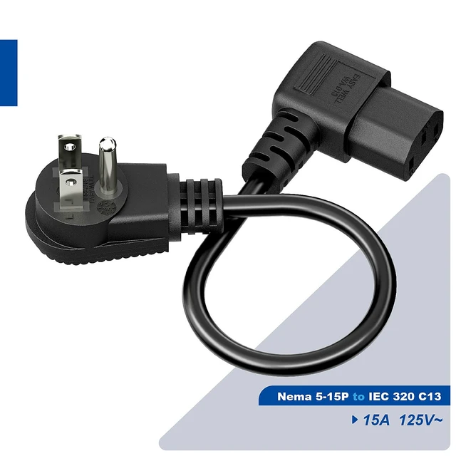 Alt view image 6 of 7 - Short 1Foot Nema 5-15P Right Angle to IEC 320 C13 Right Angled Power Cord, US 3-Prong Male to Right Angle IEC Female AC Power Cord, SJT 16AWG (Pack of 2)
