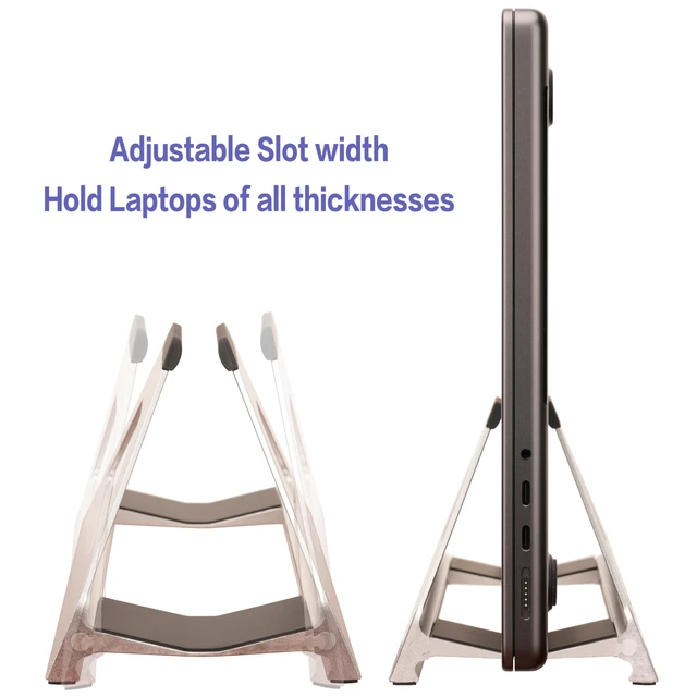 Alt view image 4 of 6 - Vertical Laptop Stand, Space Saving Holder for MacBook with Tool-Free Width Adjustment, Pretty Anodized Aluminum for Desk, Universal Fit for 10-17" Laptop