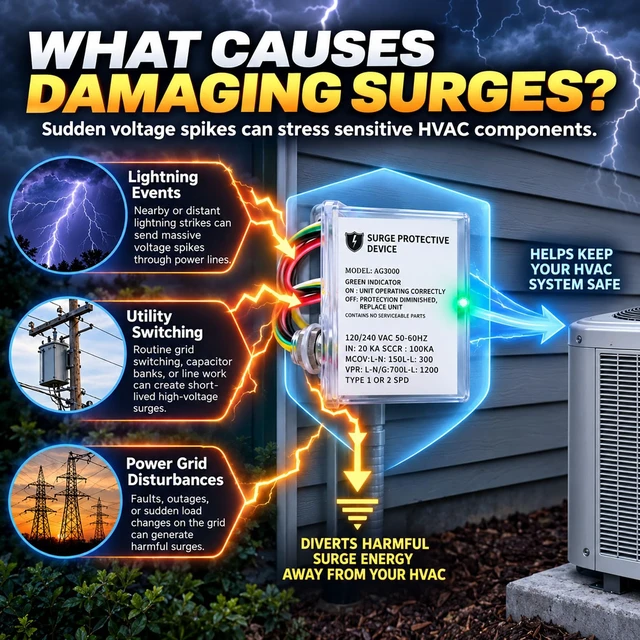 Alt view image 4 of 7 - AG3000 HVAC Surge Protector 120/240V, Mini Split & AC Protection Device with TPMOV Tech, 3-Mode Whole House Protective Device Hardwired for Heat Pump & Condenser, NEMA 4X Watertight, LED Indicator