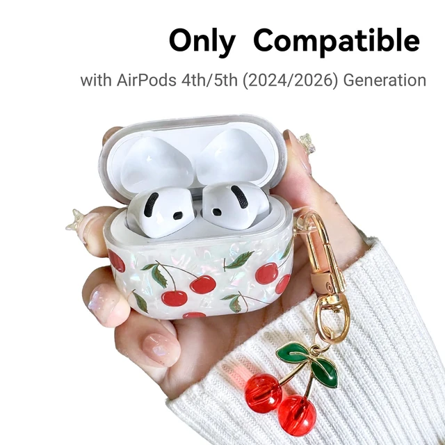 Alt view image 2 of 7 - Compatible with AirPods 5/4 Case, Cute Pretty Aesthetic AirPod 4/5 Case Cover with Keychain, Soft TPU Protective Shockproof Case for Women Girl (Cherry, for AirPod 4/5 case)