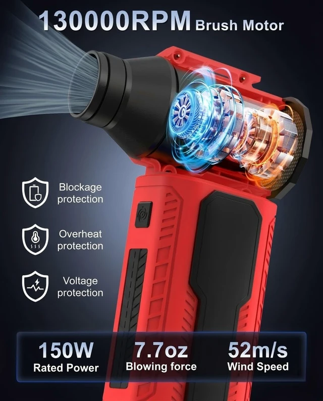 Alt view image 4 of 7 - 130,000RPM 4 Gear Powerful Compressed Air Duster Air Electric (No Battery) Compatible with Milwaukee M18 Battery Cordless Mini Jet Dust Blower, Portable Handheld Brushless for PC Car Home Workshop