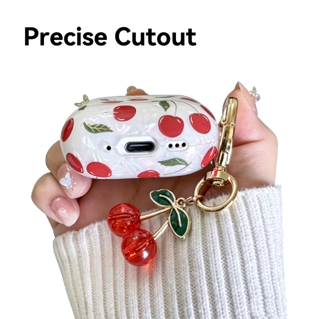 Alt view image 5 of 7 - Compatible with AirPods 5/4 Case, Cute Pretty Aesthetic AirPod 4/5 Case Cover with Keychain, Soft TPU Protective Shockproof Case for Women Girl (Cherry, for AirPod 4/5 case)